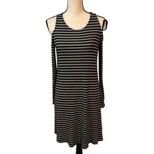 Sugar + Lips Cold Shoulder Striped Midi Dress Size M Drop Shoulder